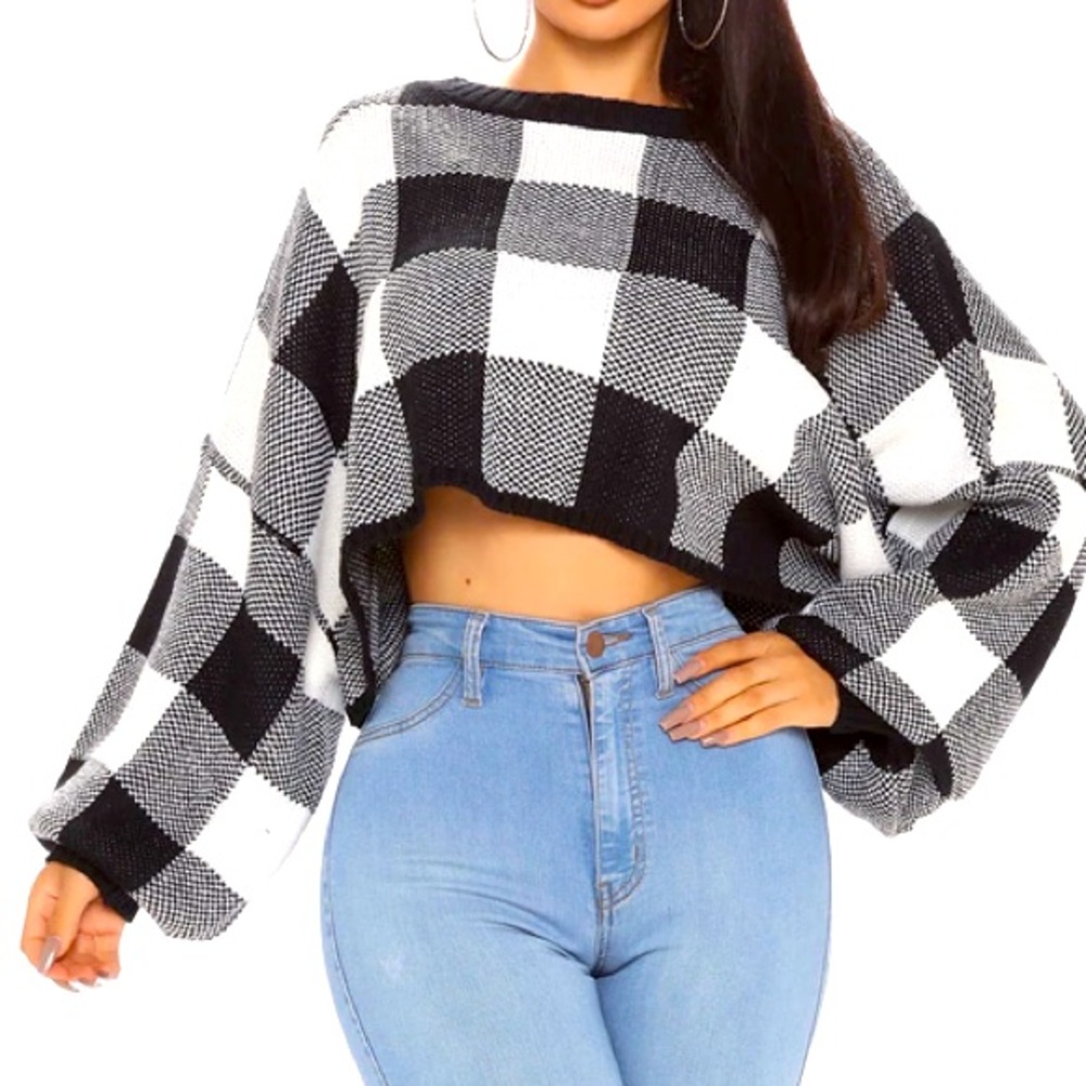 Black and white Fashion Nova Crop Sweater